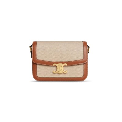 CELINE MEDIUM TEEN TRIOMPHE BAG IN TEXTILE AND CALFSKIN191242BGI.04LV (22.5*16.5*7.5cm)